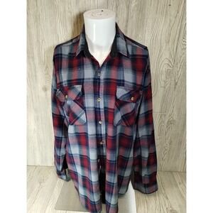 Appalachian Trail Long Sleeve Men's Flannel  Shirt L Pockets Button Up Plaid Red